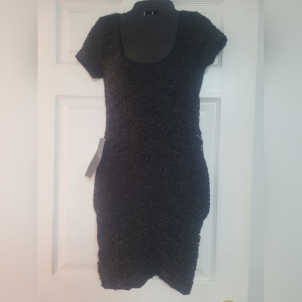 NWT bebe Elegant Black Mesh Mini Dress